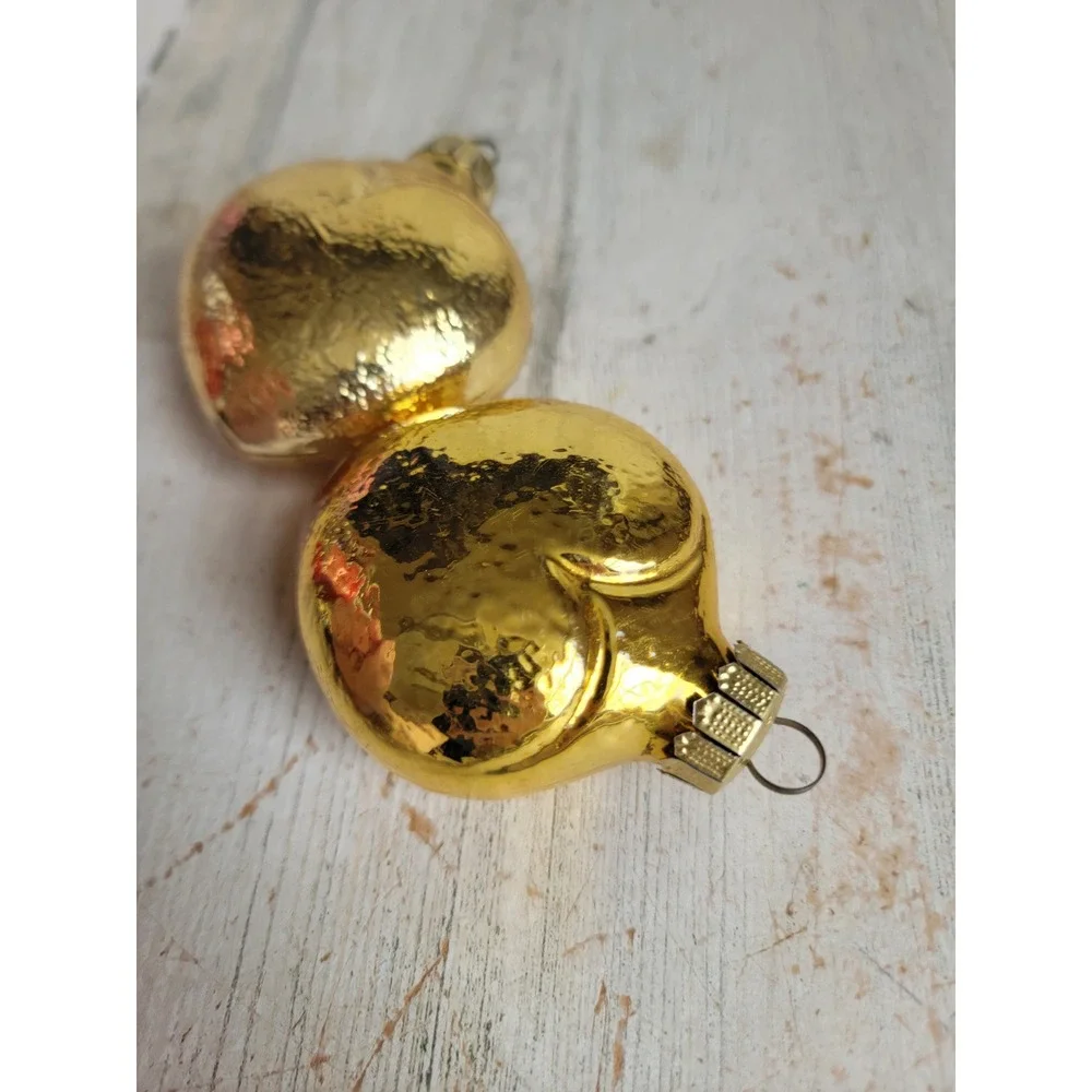 Vintage golden heart glass yellow ornament Xmas Valentine set home decor